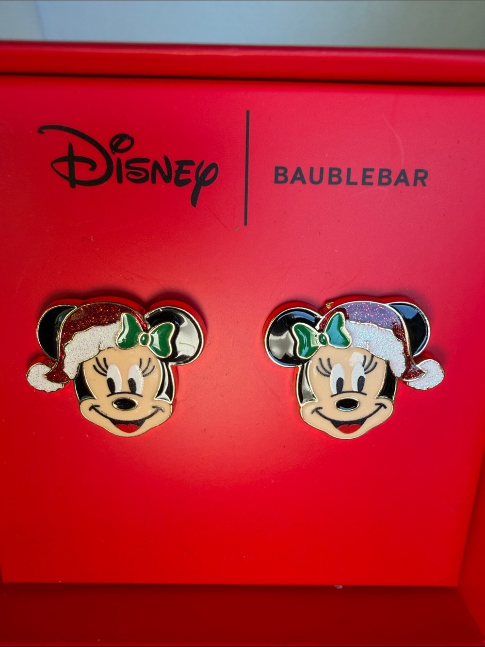 BaubleBar Minnie Mouse Holiday Stud Earrings - Red, Green, White